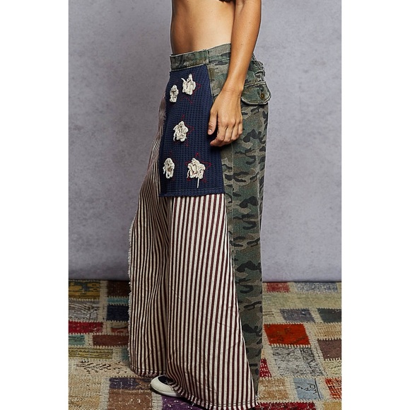 POL Camo Wide Leg Denim Wrap Pants Maxi Skirt Overlay - Picture 3 of 9